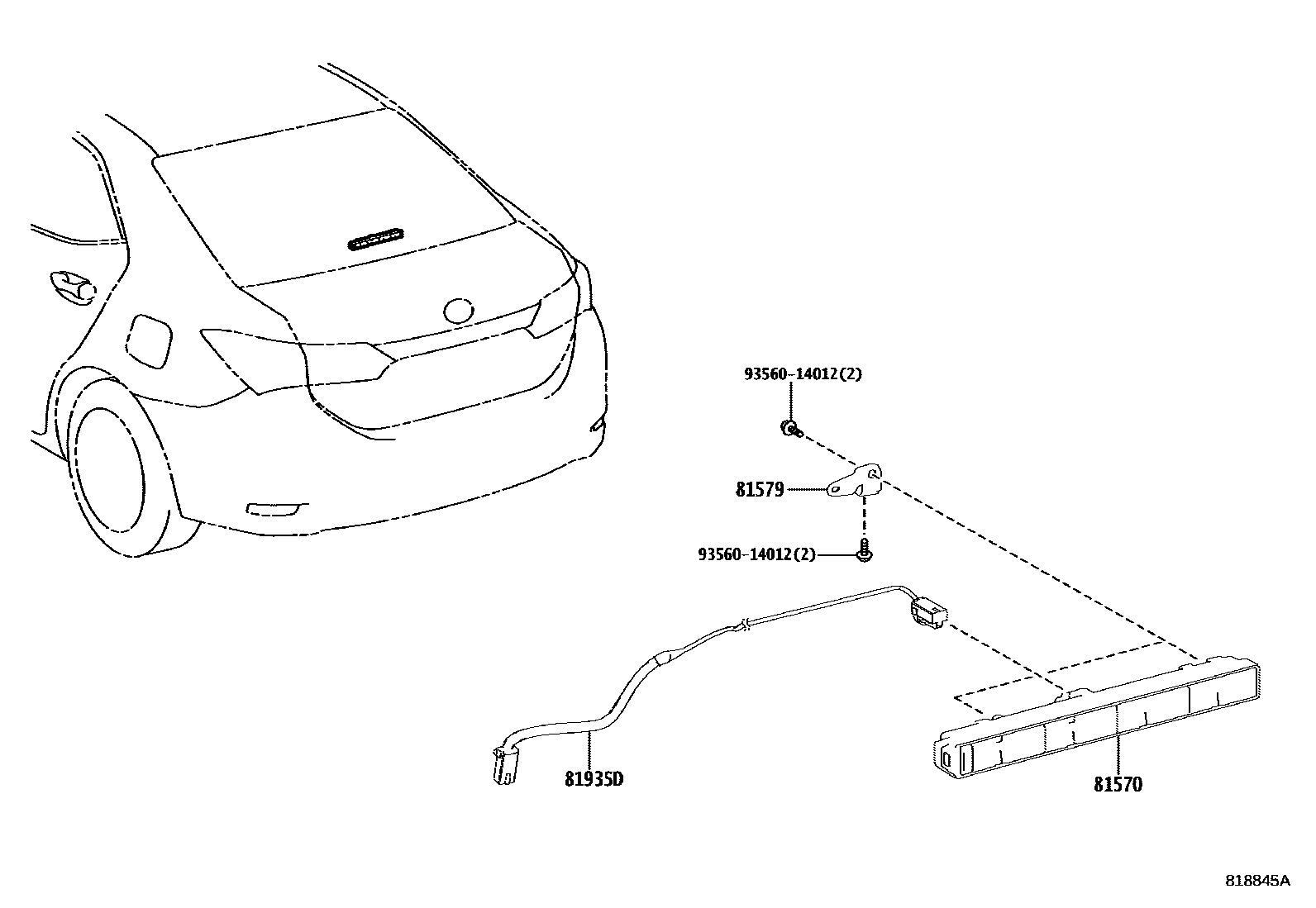 Toyota COROLLA 高位刹车灯 EPC diagram — 818845A