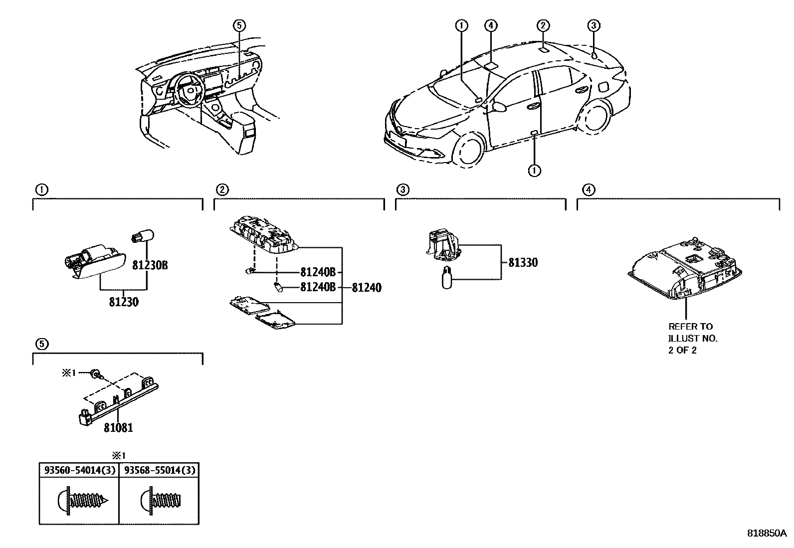 Toyota COROLLA 车内灯 EPC diagram — 818850A