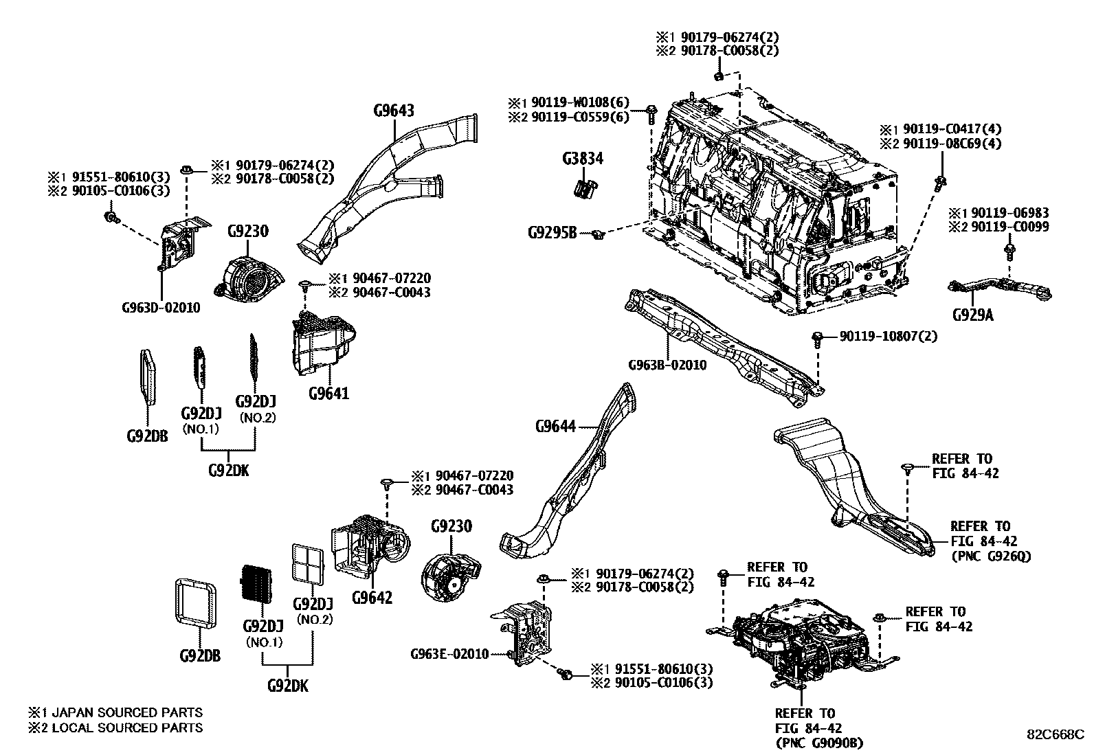 Toyota COROLLA 蓄电池和蓄电池电缆 EPC diagram — 82C668C
