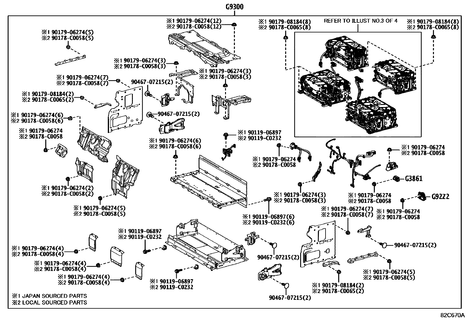 Toyota COROLLA 蓄电池和蓄电池电缆 EPC diagram — 82C670A
