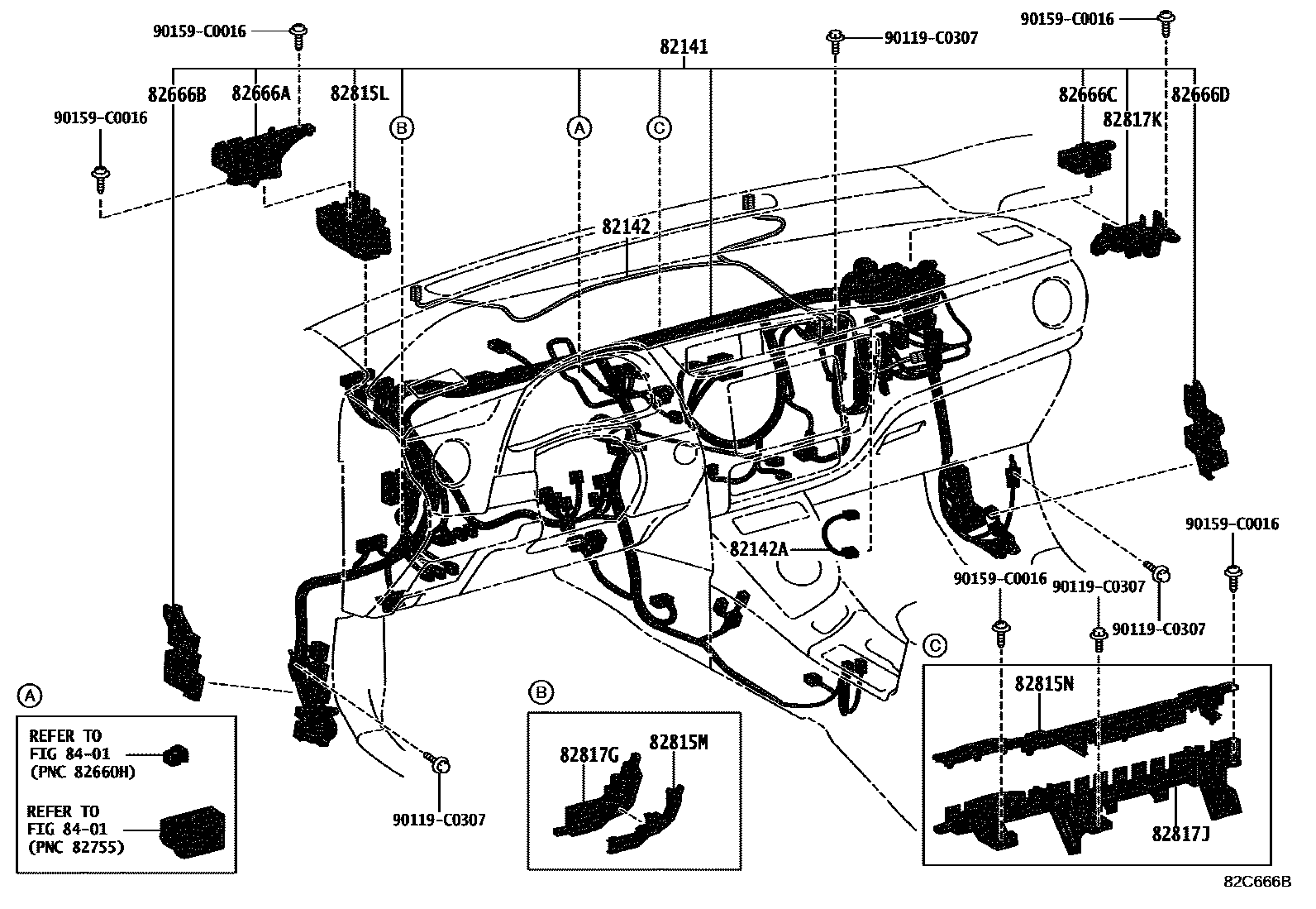 Toyota COROLLA 线束和卡夹 EPC diagram — 82C666B