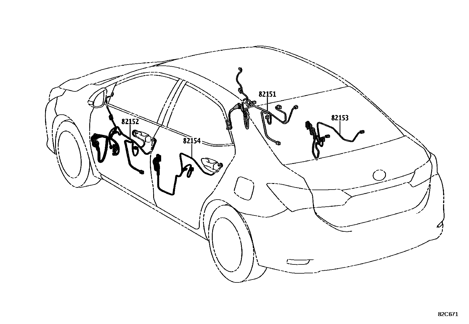 Toyota COROLLA 线束和卡夹 EPC diagram — 82C671