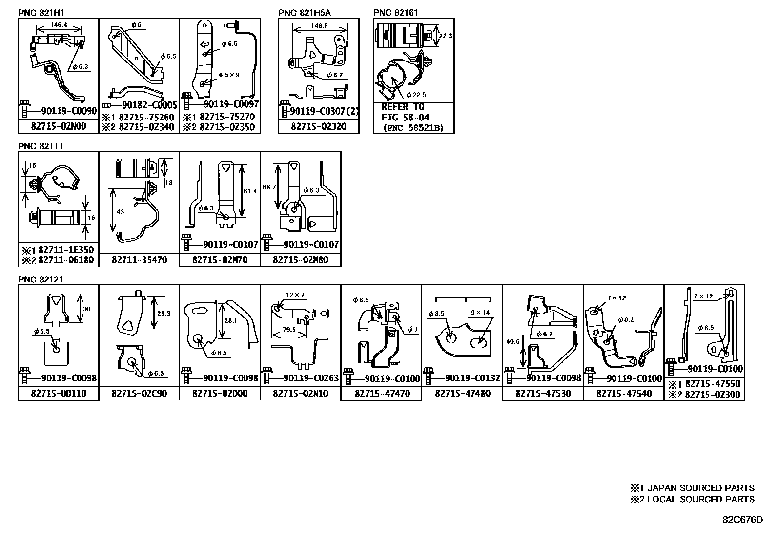 Toyota COROLLA 线束和卡夹 EPC diagram — 82C676D