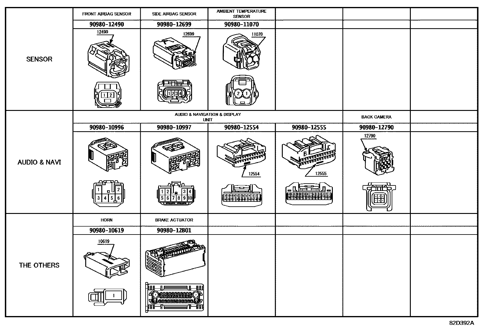 Toyota COROLLA 线束和卡夹 EPC diagram — 82D392A