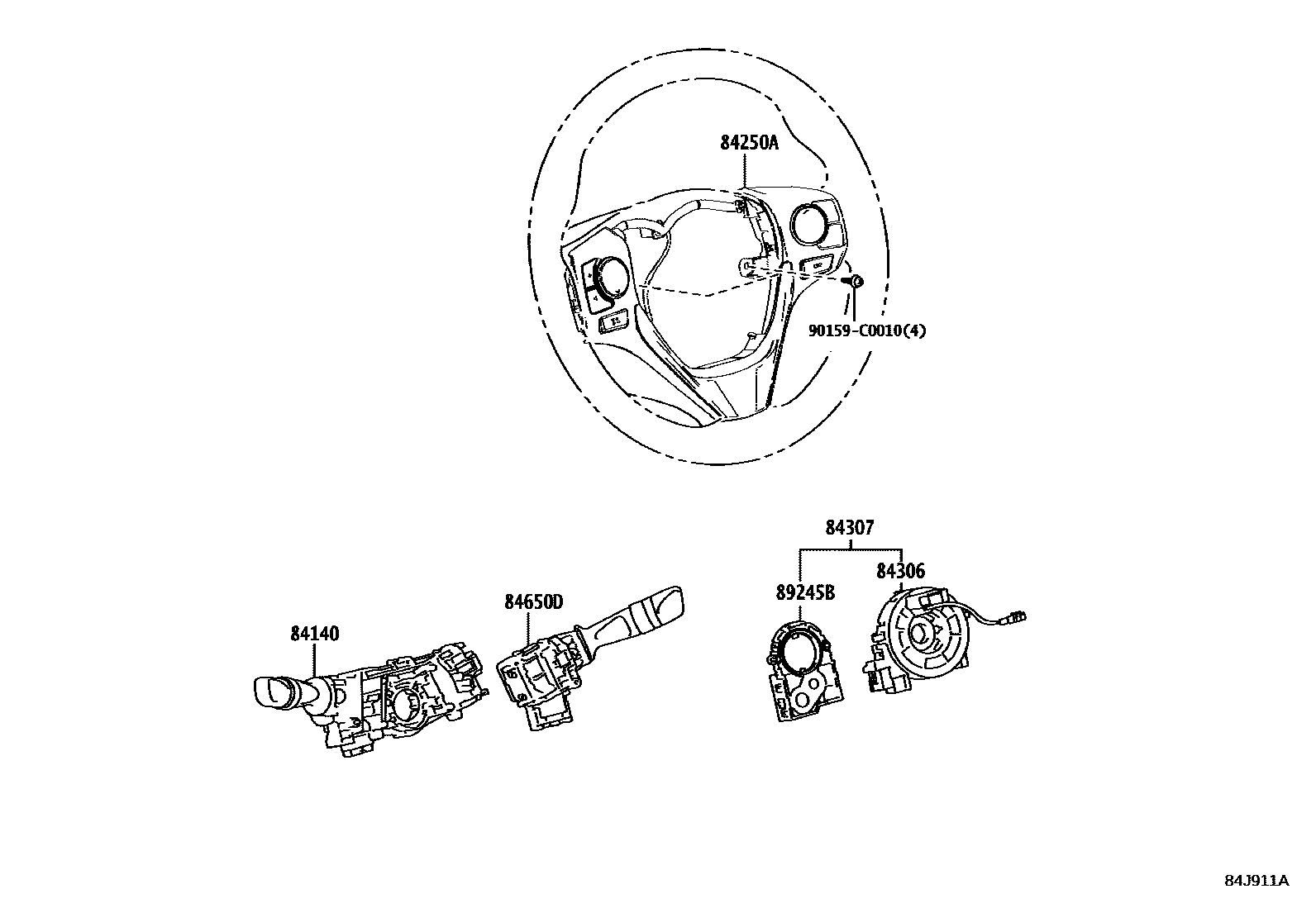 Toyota COROLLA 开关和继电器和ECU EPC diagram — 84J911A