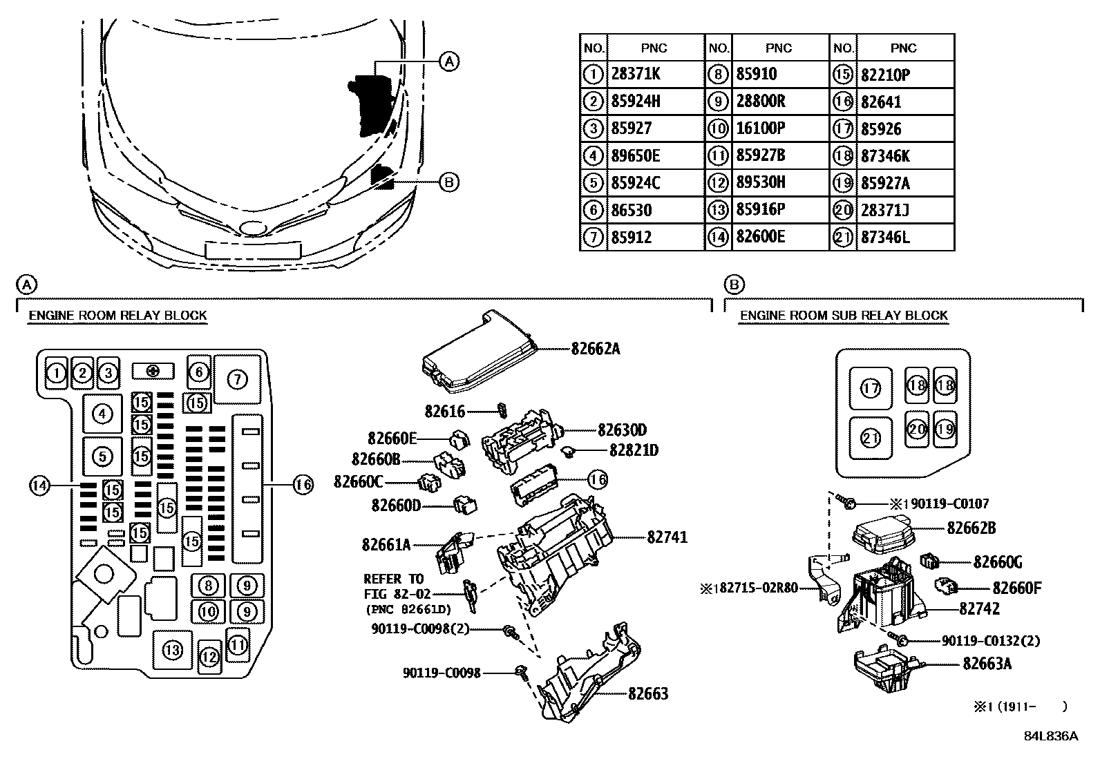 Toyota COROLLA 开关和继电器和ECU EPC diagram — 84L836A