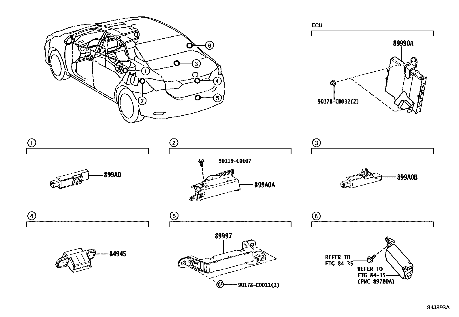 Toyota COROLLA 遥控门锁 EPC diagram — 84J893A