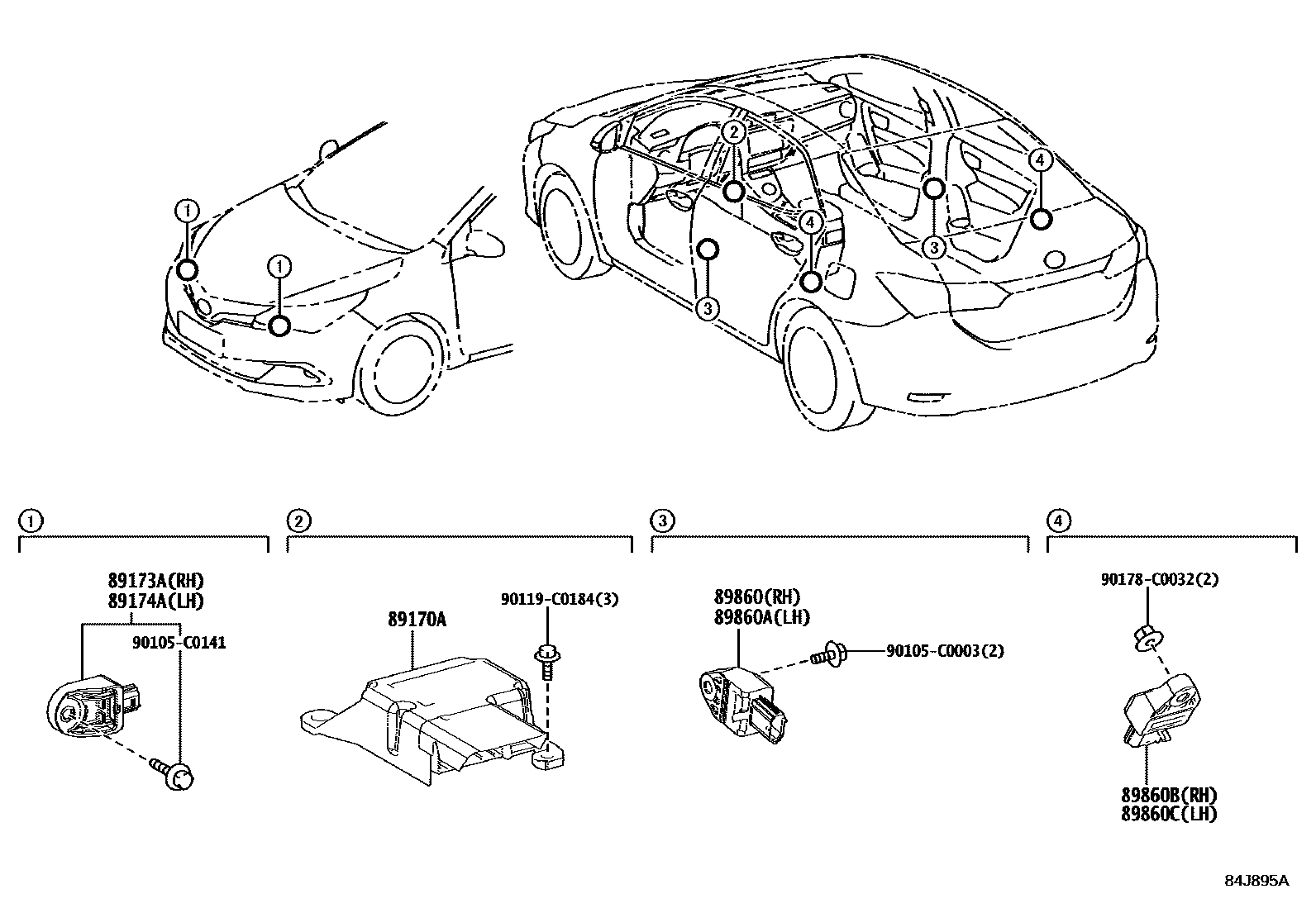 Toyota COROLLA 空气囊 EPC diagram — 84J895A