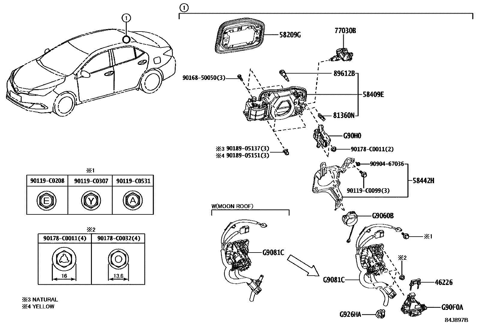 Toyota COROLLA DC/DC转换器 &充电器(BEV 或 FCEV) EPC diagram — 84J897B