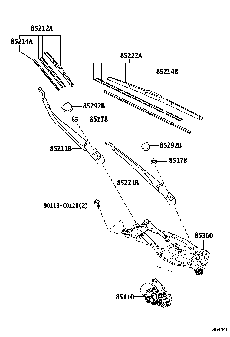 Toyota COROLLA 挡风玻璃刮水器 EPC diagram — 854045
