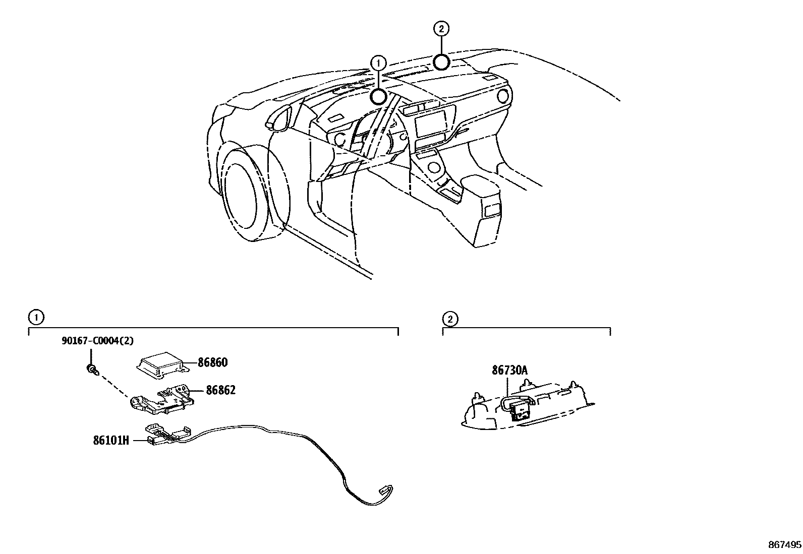 Toyota COROLLA 导航和前监视器显示屏 EPC diagram — 867495
