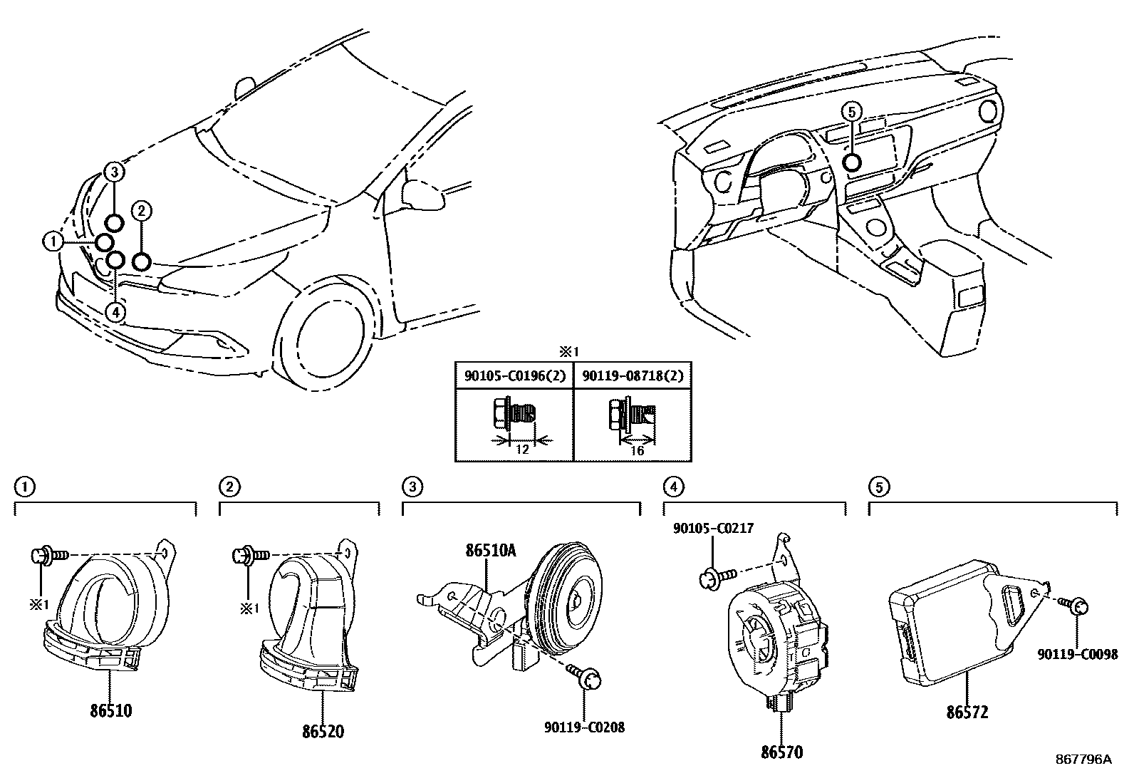 Toyota COROLLA 喇叭 EPC diagram — 867796A