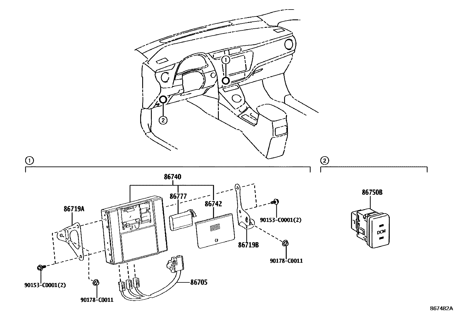 Toyota COROLLA 车载电话和呼救装置 EPC diagram — 867482A