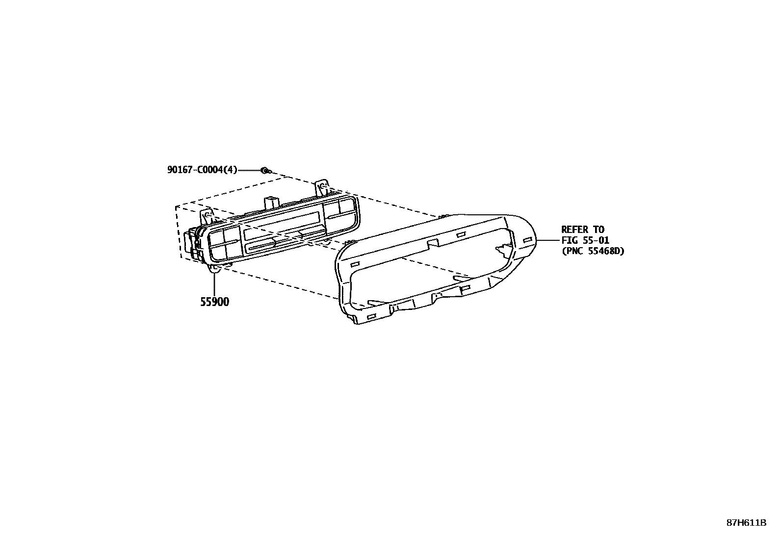 Toyota COROLLA 暖风和空调系统 - 控制器和风管 EPC diagram — 87H611B