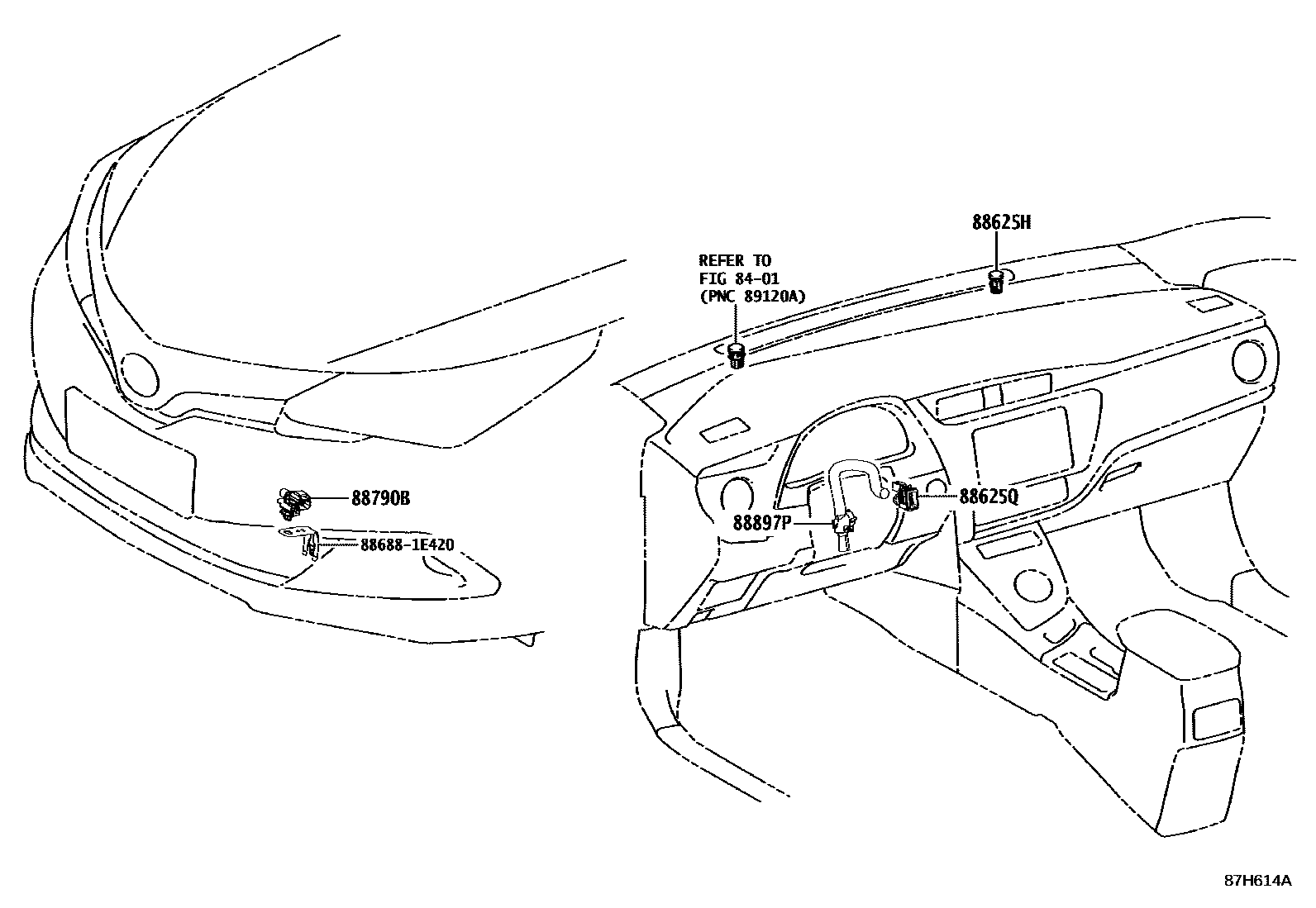 Toyota COROLLA 暖风和空调系统 - 控制器和风管 EPC diagram — 87H614A