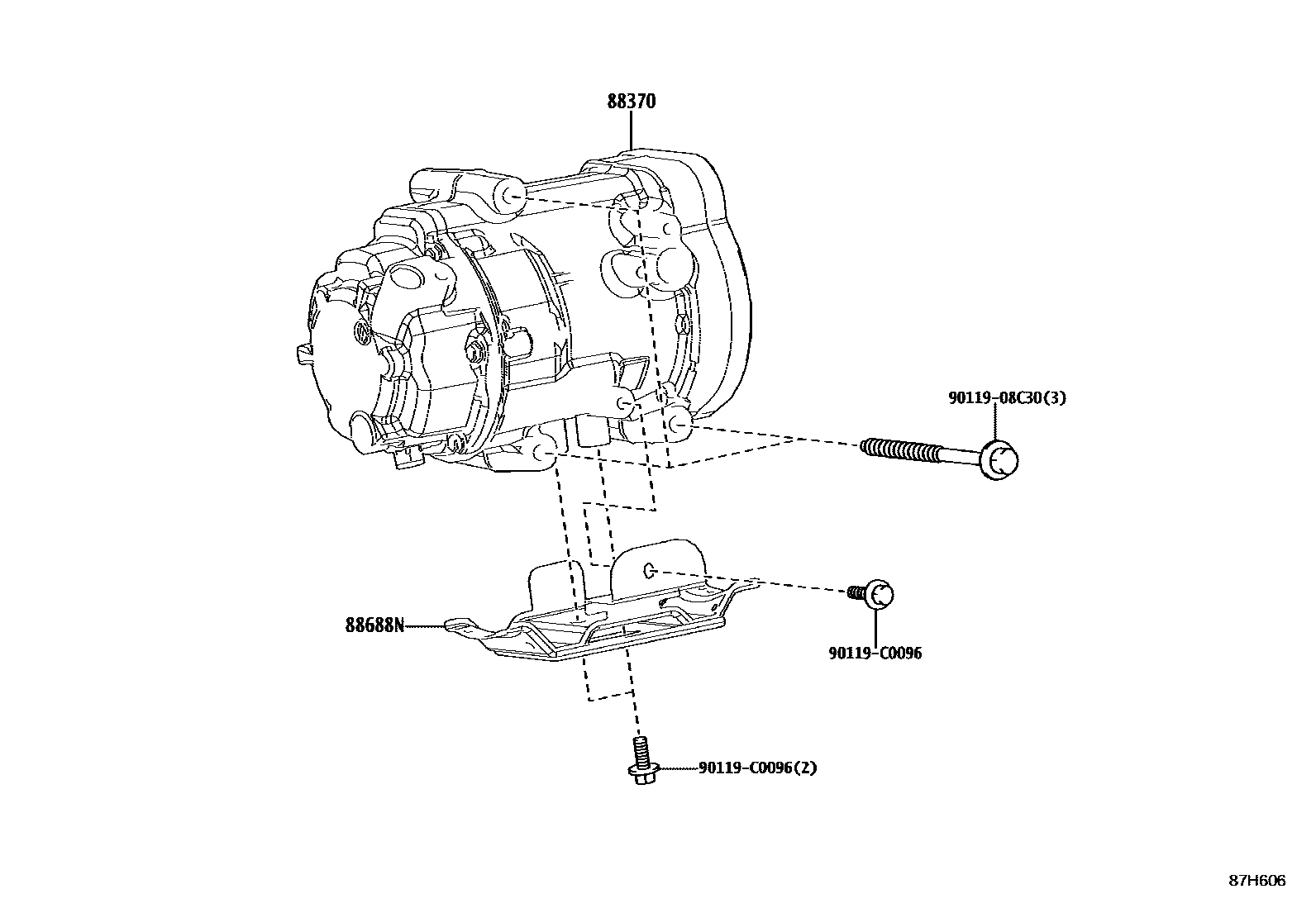 Toyota COROLLA Heating & Air Conditioning - Compressor EPC diagram — 87H606