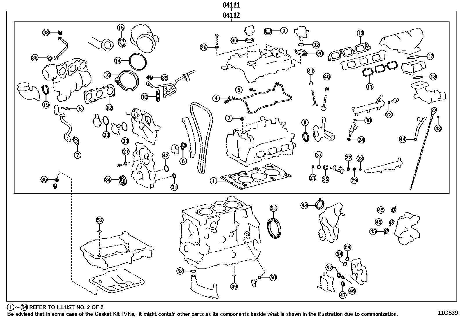 Toyota COROLLA Engine Overhaul Gasket Kit EPC diagram — 11G839