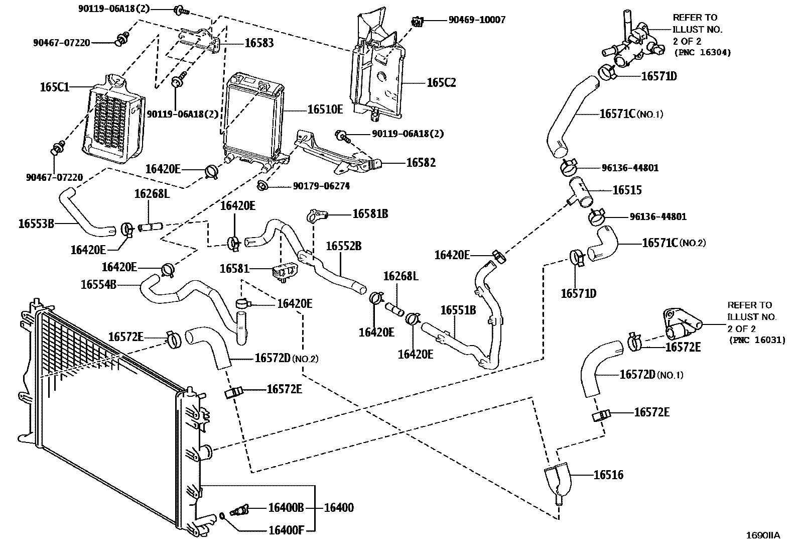 Toyota COROLLA RADIATOR & WATER OUTLET EPC diagram — 1690IIA