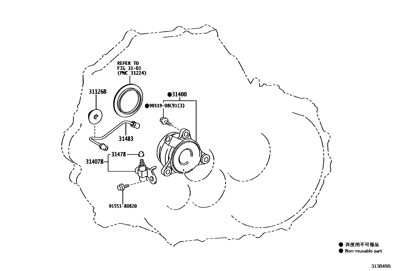Toyota COROLLA 离合器分离缸 EPC diagram — 313849B