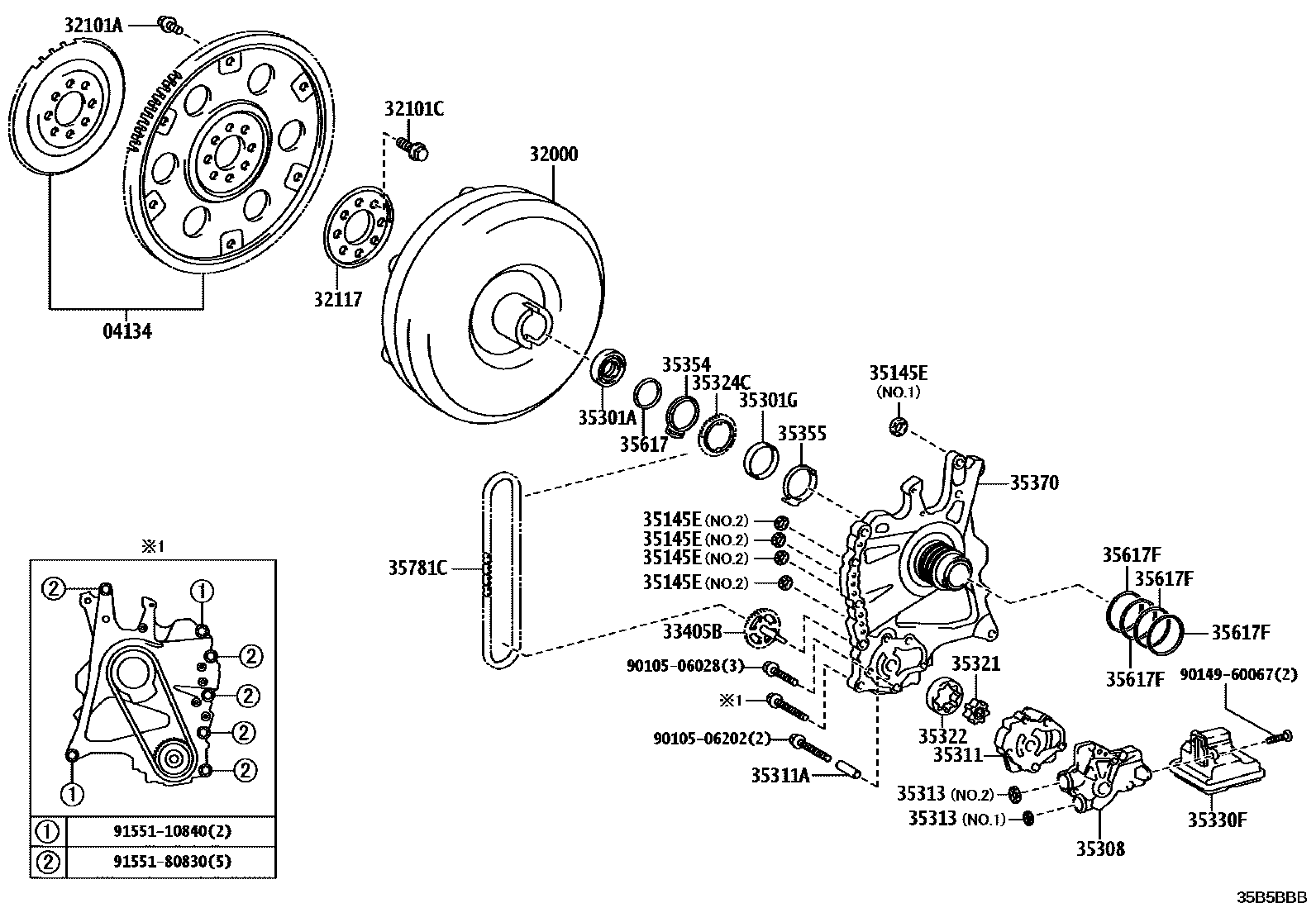 Toyota COROLLA 变矩器、前油泵和链条(ATM) EPC diagram — 35B5BBB