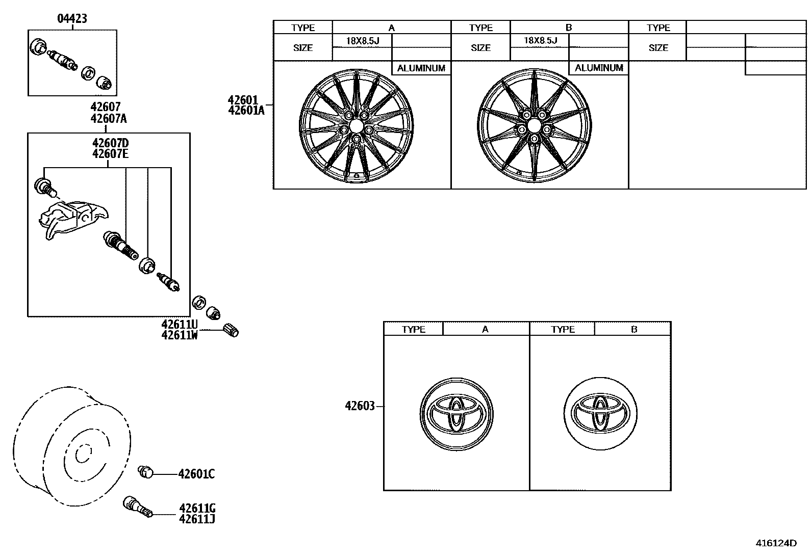 Toyota COROLLA 车轮和车轮盖 EPC diagram — 416124D