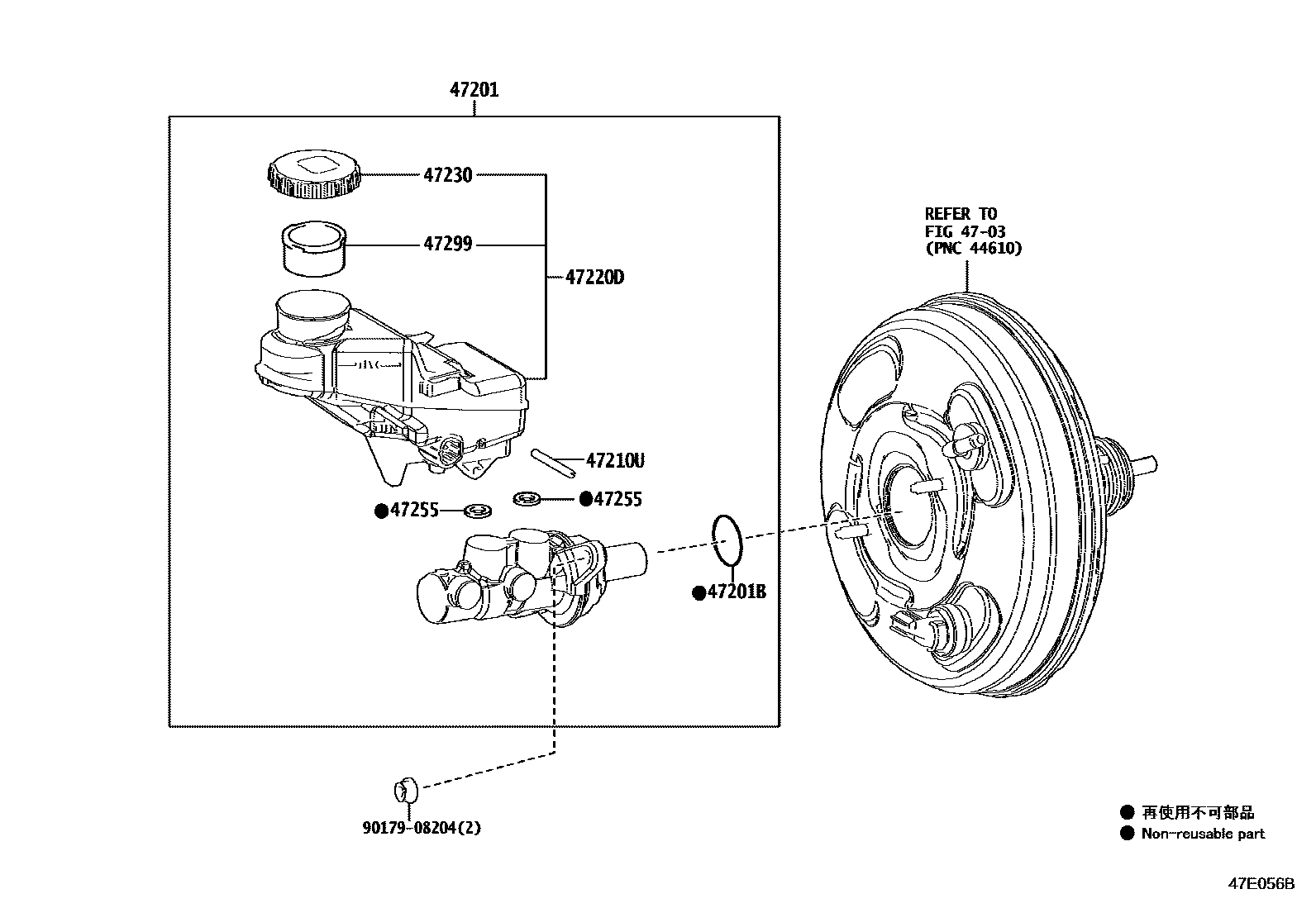 Toyota COROLLA 制动总泵 EPC diagram — 47E056B