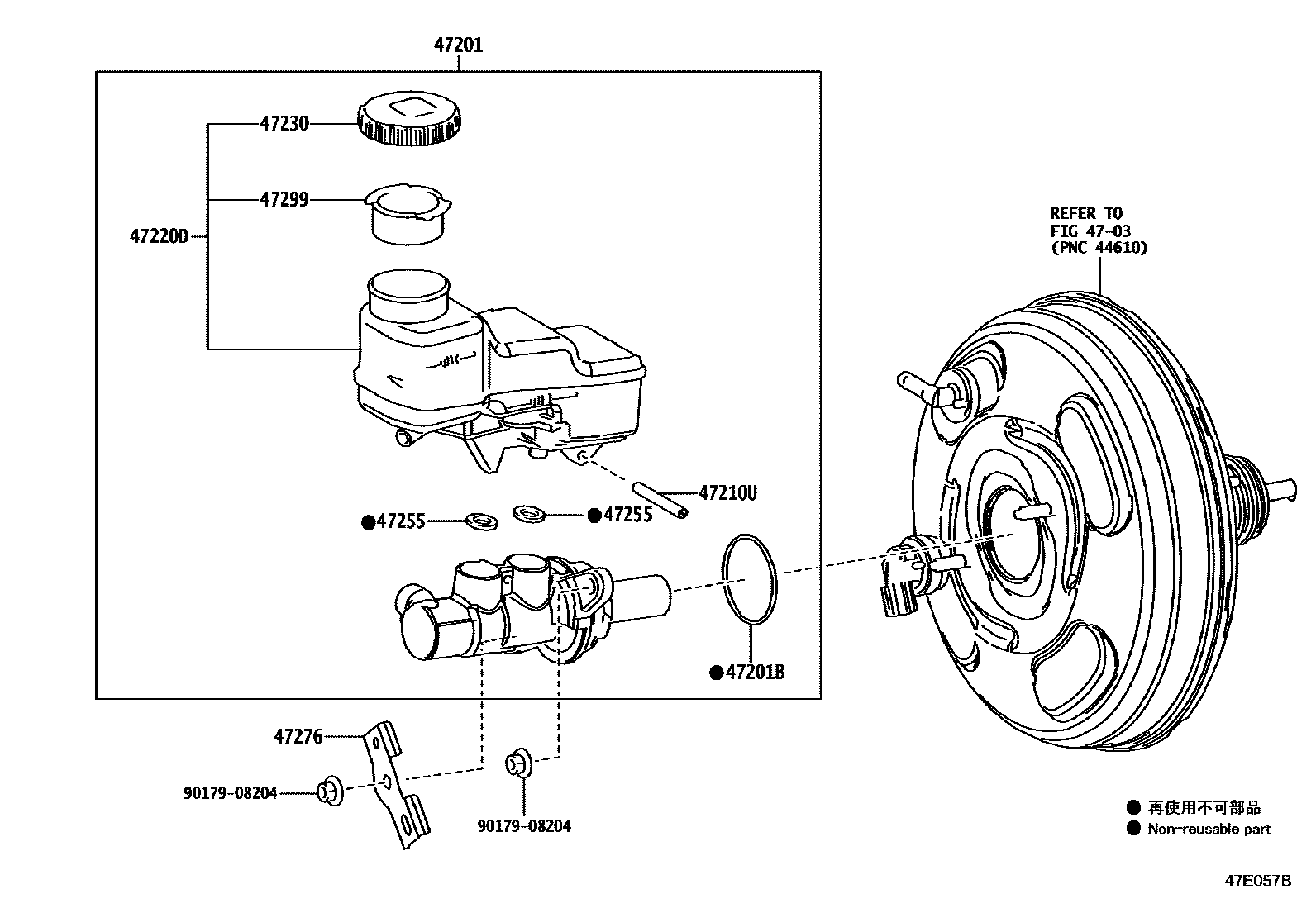 Toyota COROLLA 制动总泵 EPC diagram — 47E057B