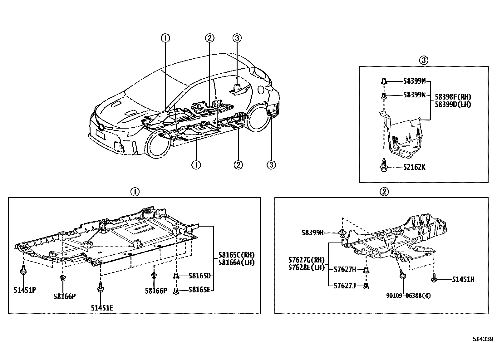 Toyota COROLLA 悬架横梁和发动机底罩 EPC diagram — 514339