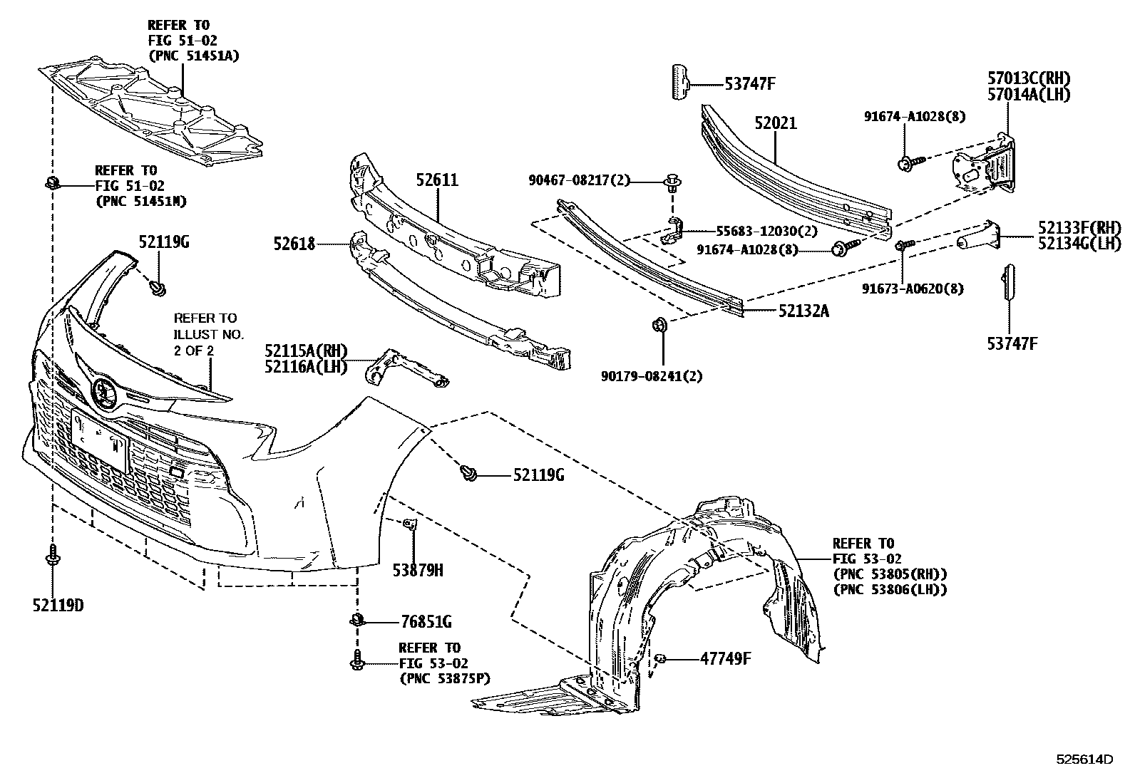 Toyota COROLLA 前保险杠及附件 EPC diagram — 525614D