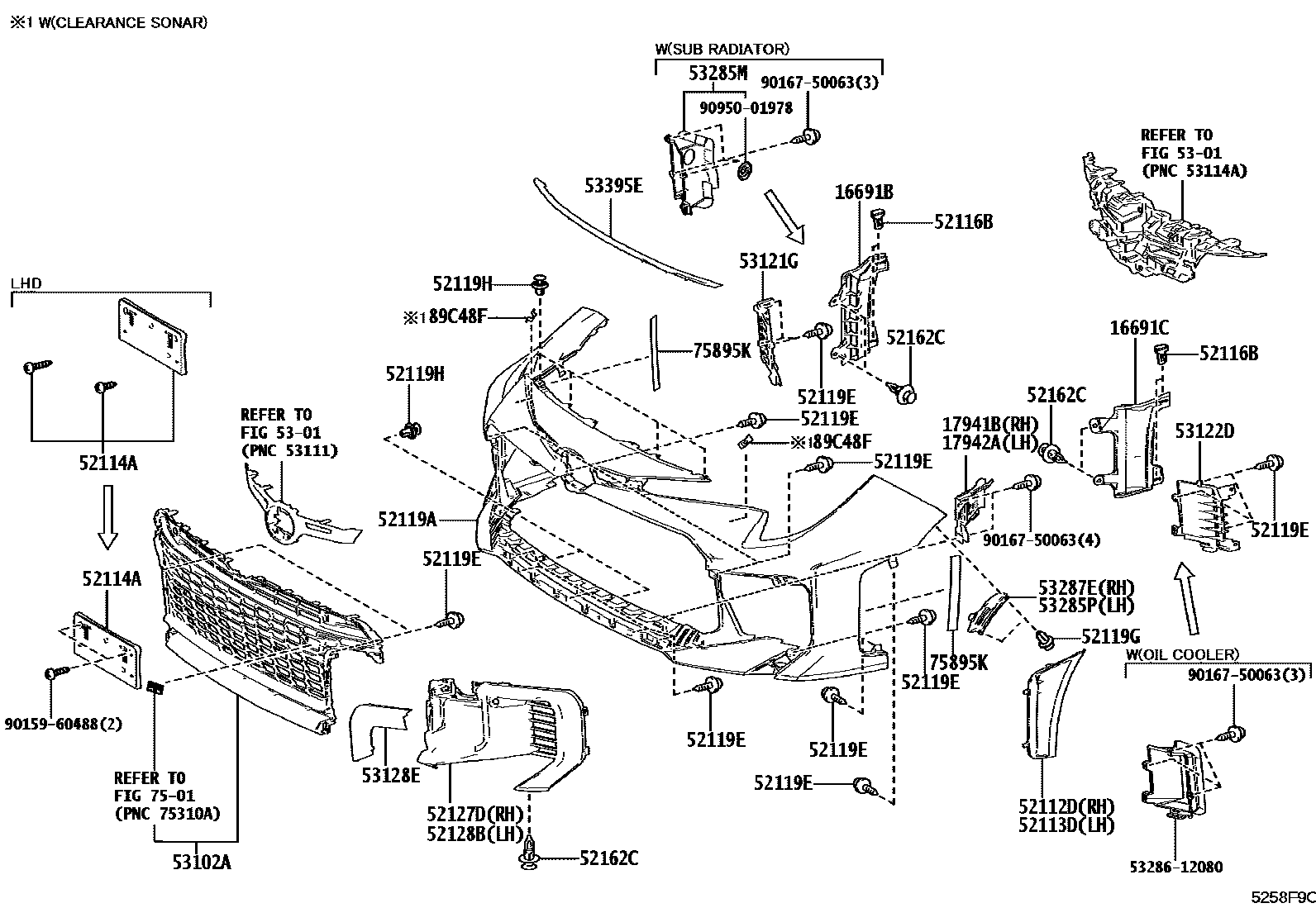 Toyota COROLLA 前保险杠及附件 EPC diagram — 5258F9C
