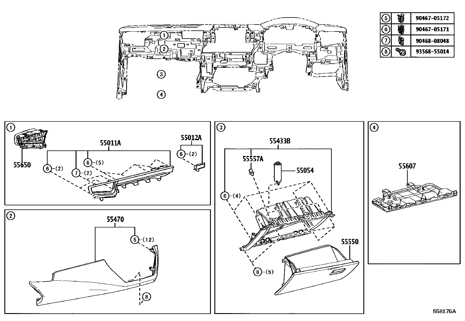 Toyota COROLLA 仪表板和手套箱 EPC diagram — 558176A