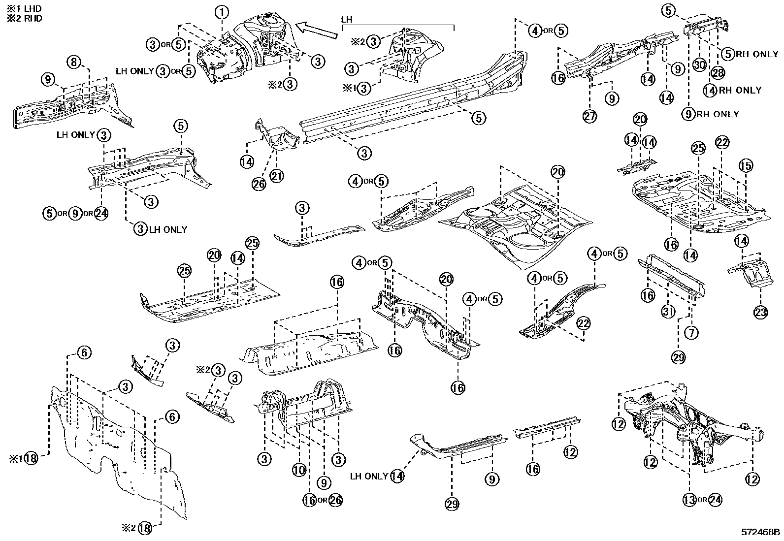 Toyota COROLLA hole plug EPC diagram — 572468B