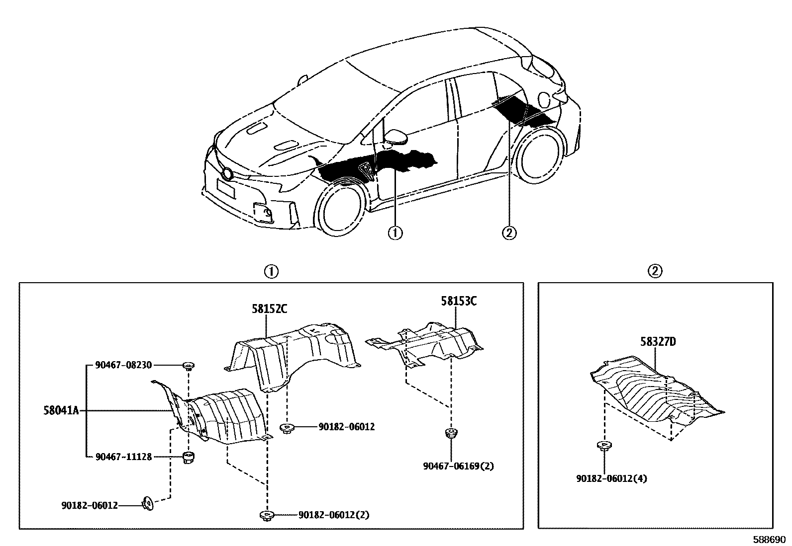 Toyota COROLLA 地板隔热垫 EPC diagram — 588690