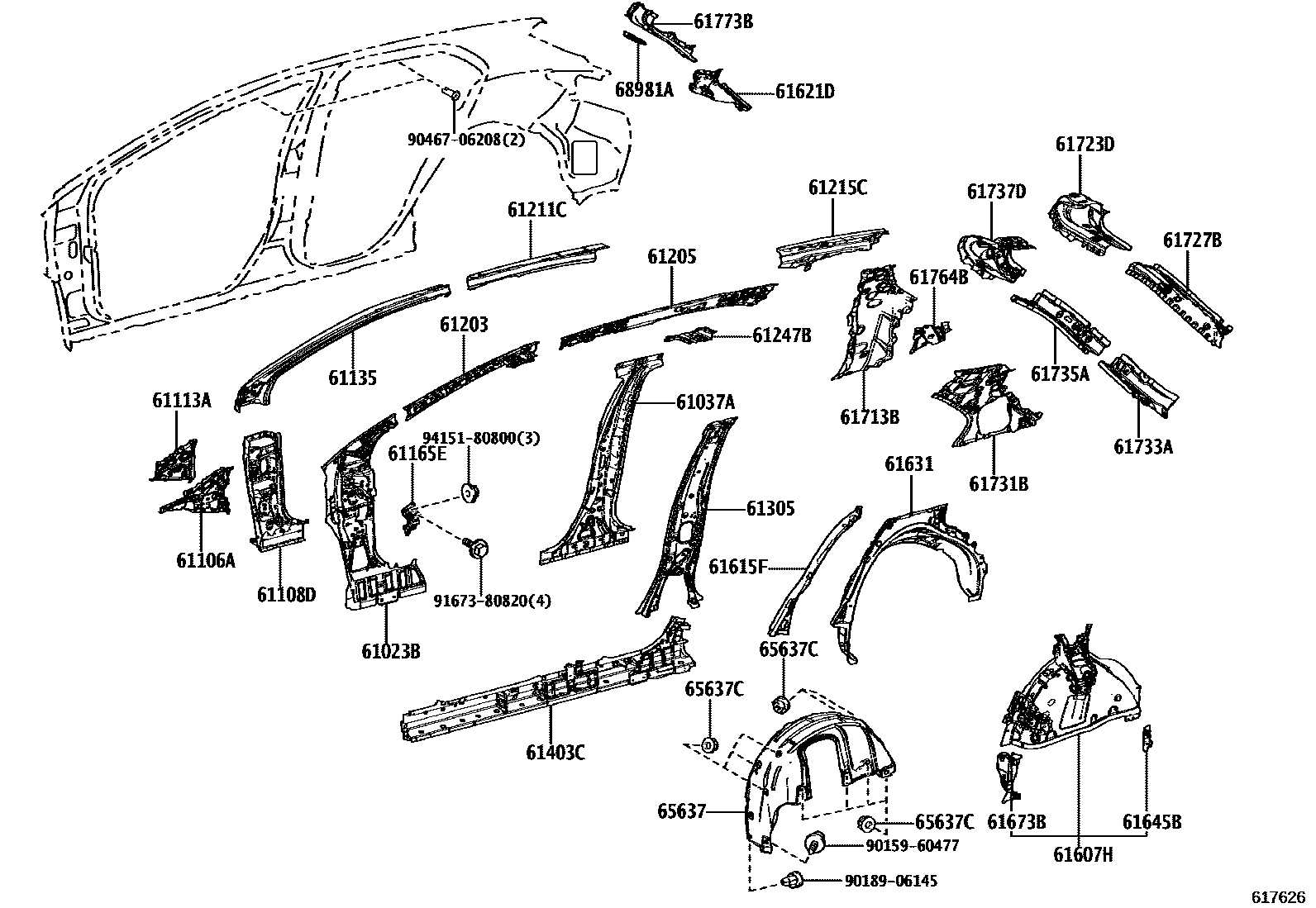 Toyota COROLLA 侧梁 EPC diagram — 617626