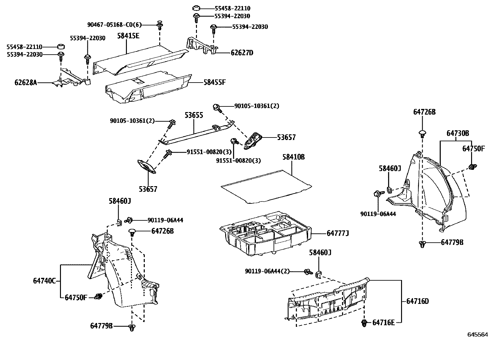 Toyota COROLLA 底板和底板装饰罩 EPC diagram — 645564