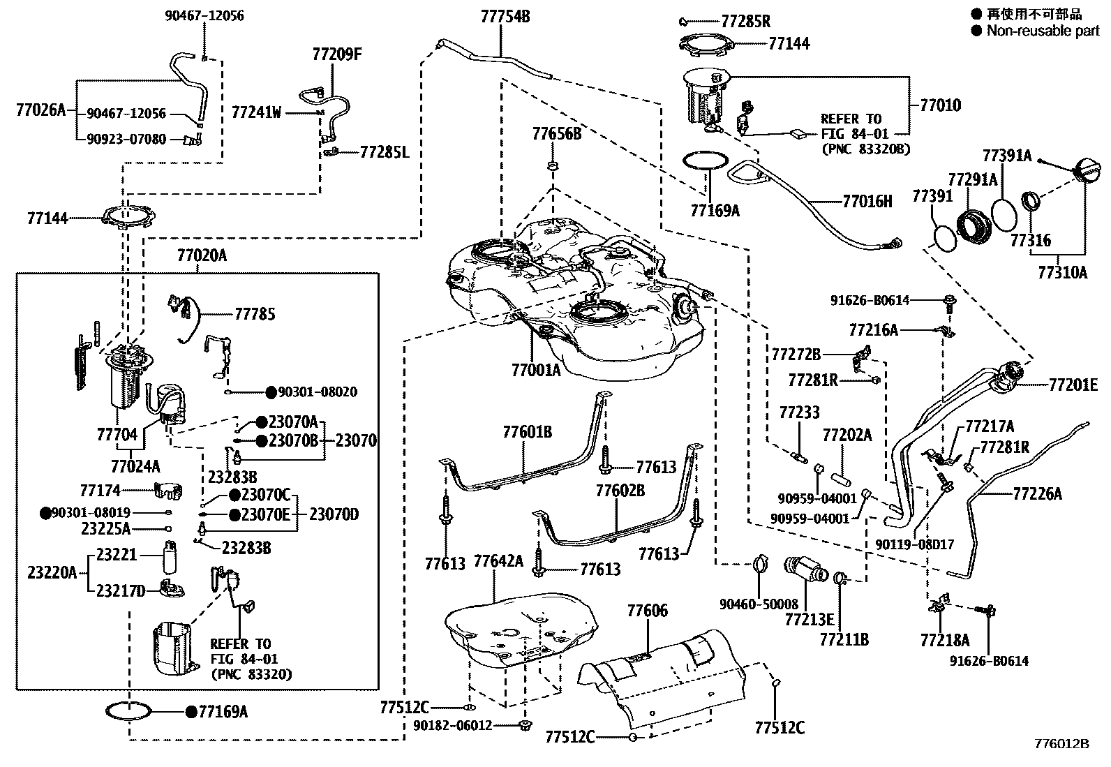 Toyota COROLLA 燃油箱和燃油管 EPC diagram — 776012B