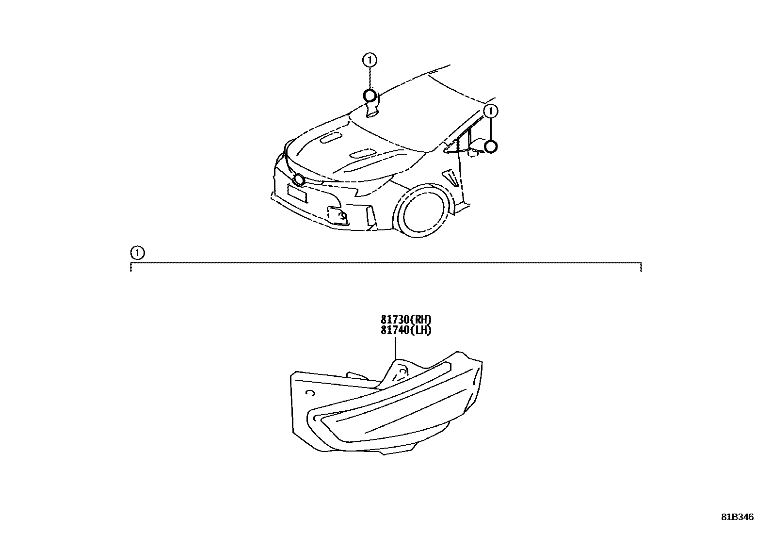 Toyota COROLLA Side Turn Signal & Outer Mirror Lamp EPC diagram — 81B346