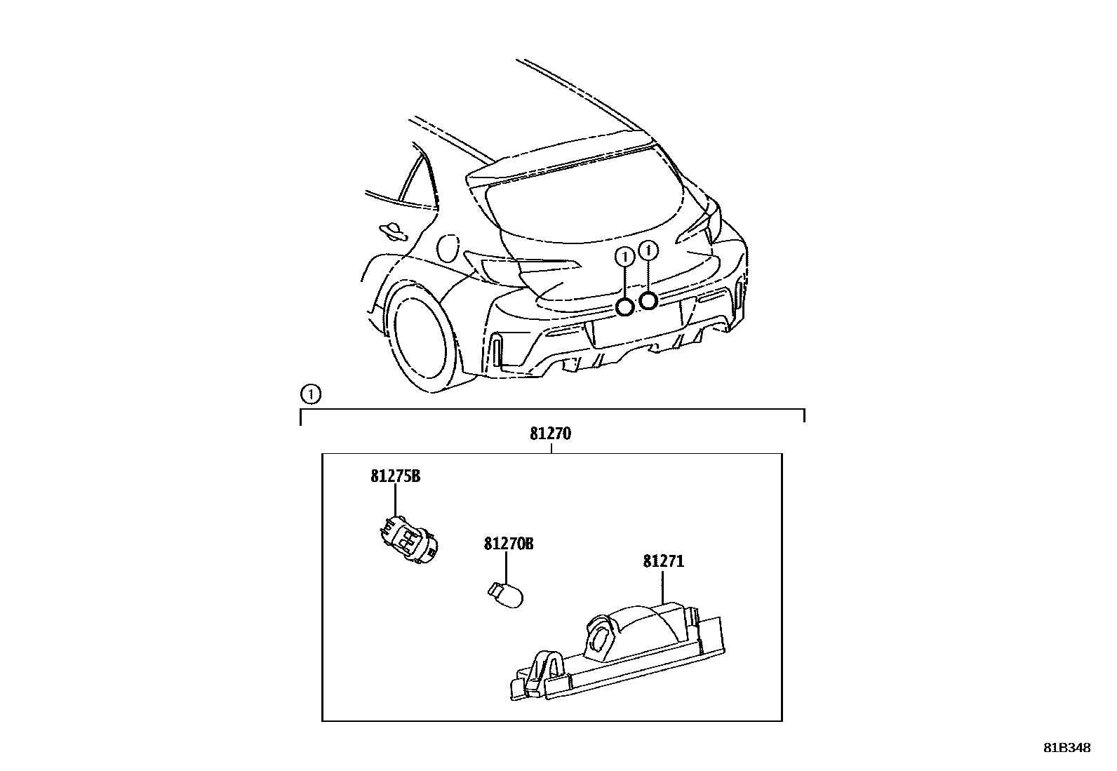 Toyota COROLLA 后牌照灯 EPC diagram — 81B348