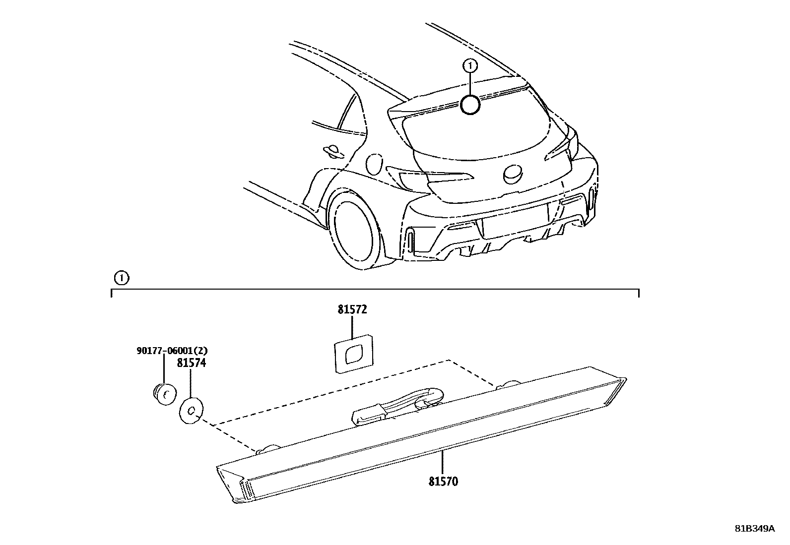 Toyota COROLLA 高位刹车灯 EPC diagram — 81B349A