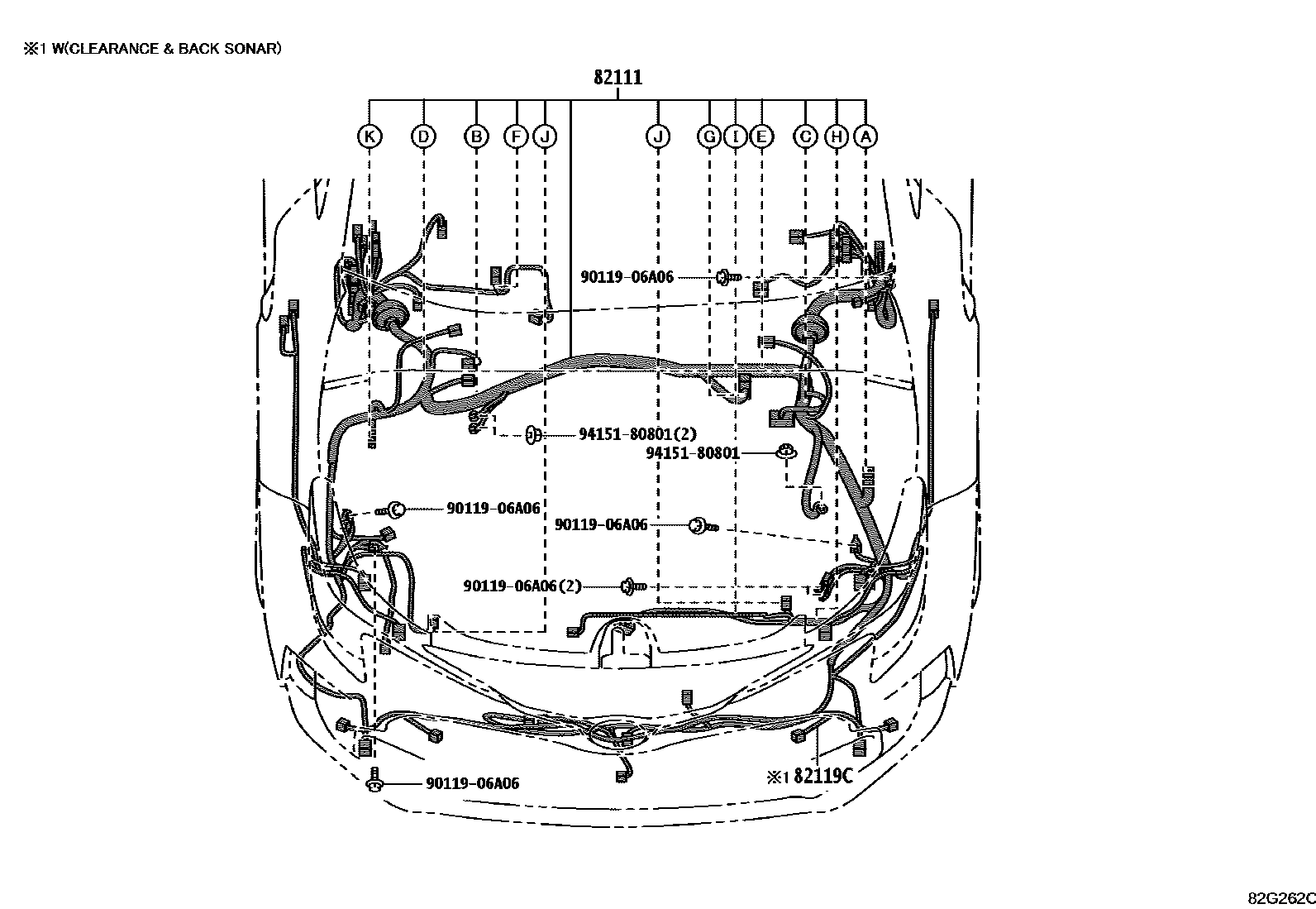 Toyota COROLLA 线束和卡夹 EPC diagram — 82G262C