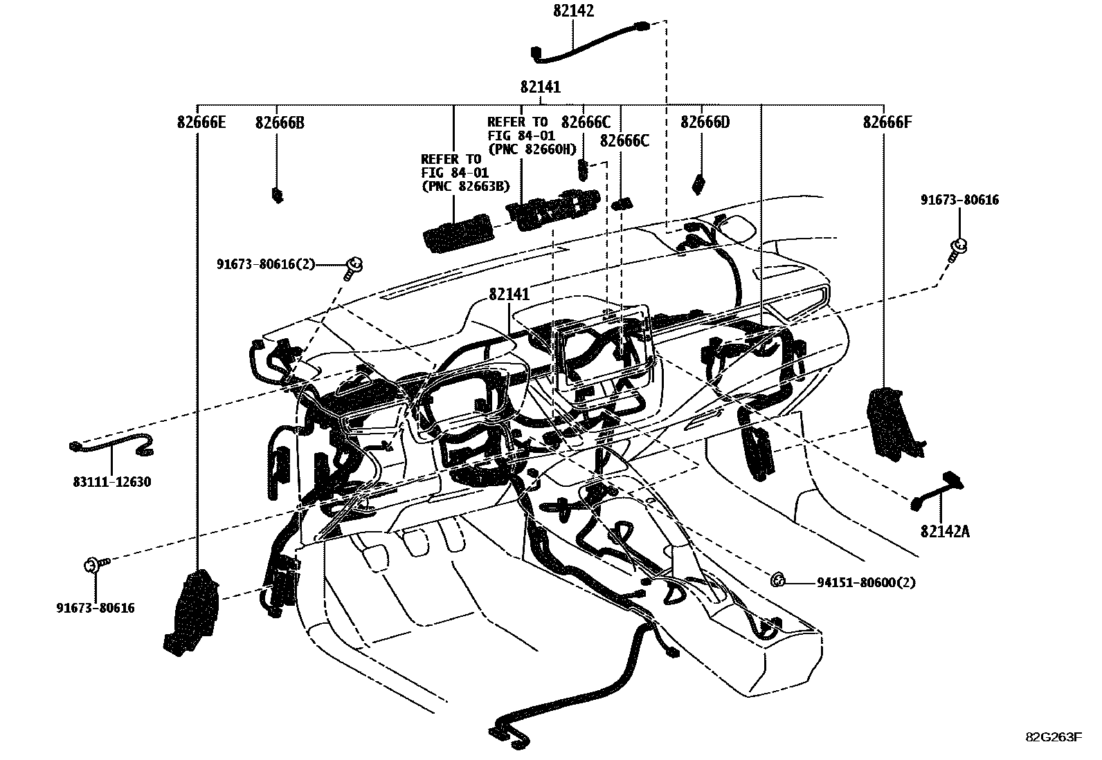 Toyota COROLLA 线束和卡夹 EPC diagram — 82G263E