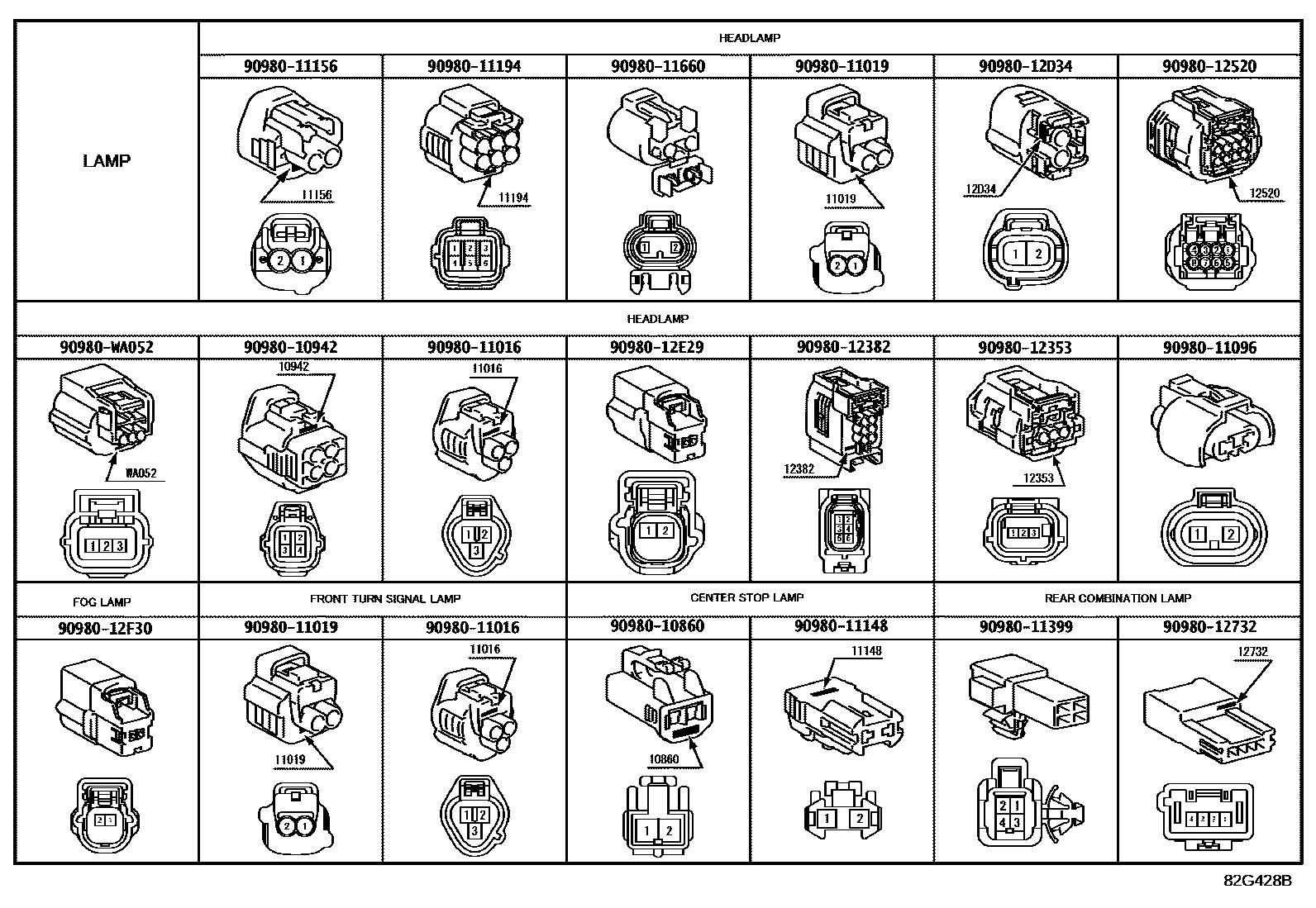 Toyota COROLLA 线束和卡夹 EPC diagram — 82G428B