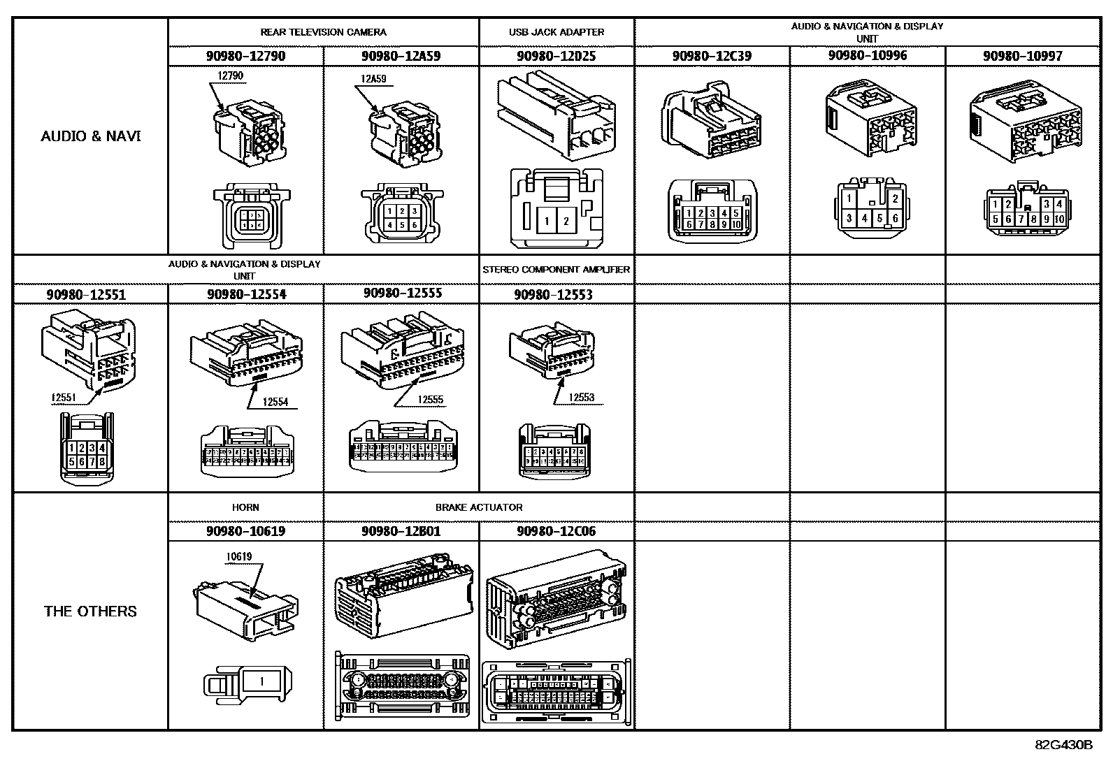 Toyota COROLLA 线束和卡夹 EPC diagram — 82G430B