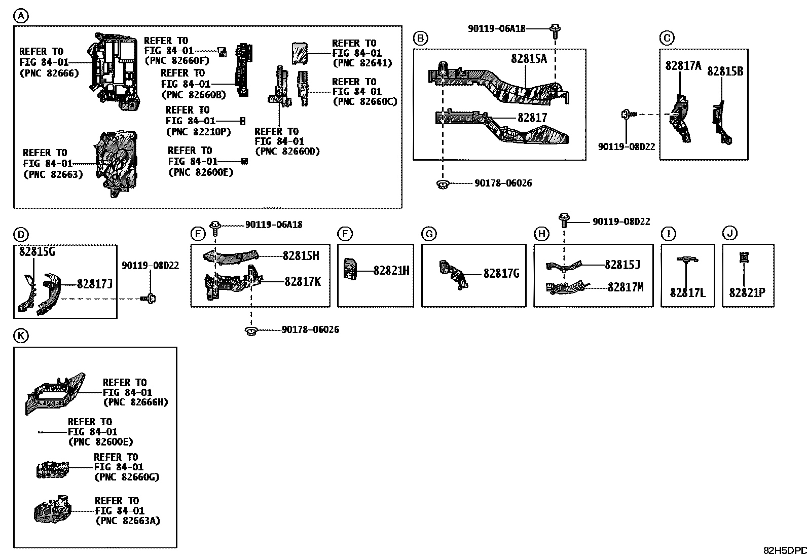 Toyota COROLLA 线束和卡夹 EPC diagram — 82H5DPD