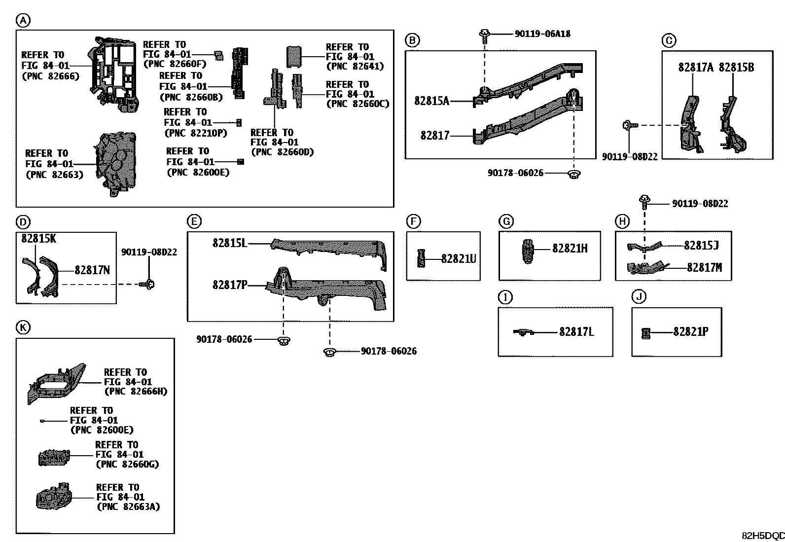 Toyota COROLLA 线束和卡夹 EPC diagram — 82H5DQD