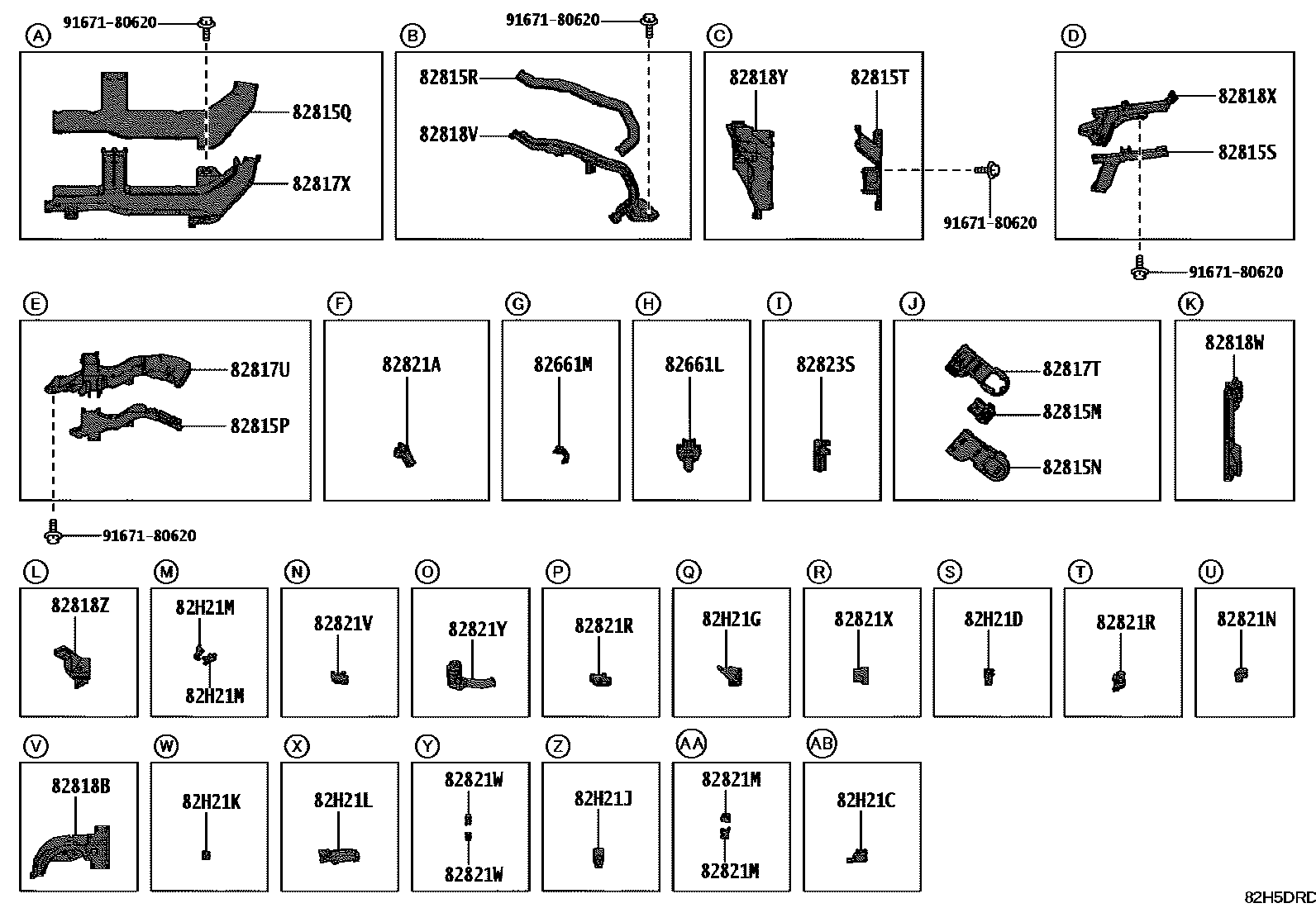Toyota COROLLA 线束和卡夹 EPC diagram — 82H5DRD