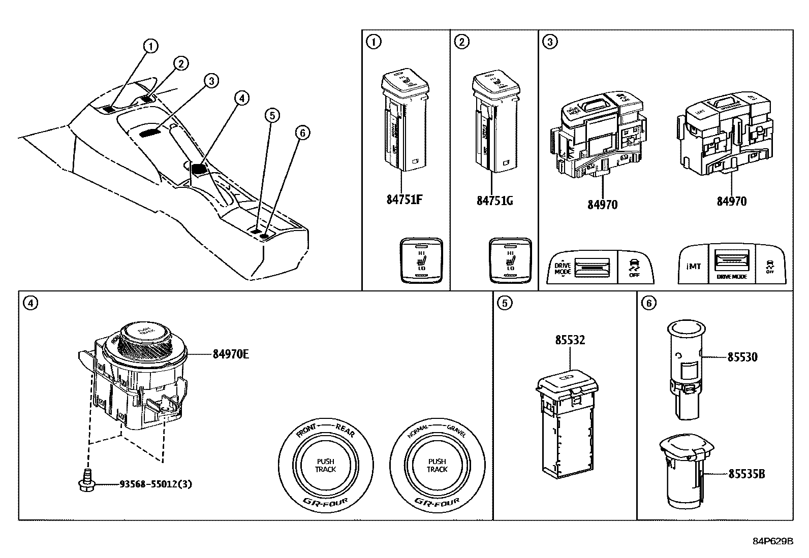 Toyota COROLLA 开关和继电器和ECU EPC diagram — 84P629B