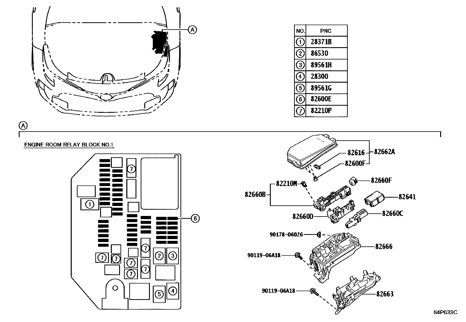 Toyota COROLLA 开关和继电器和ECU EPC diagram — 84P633C