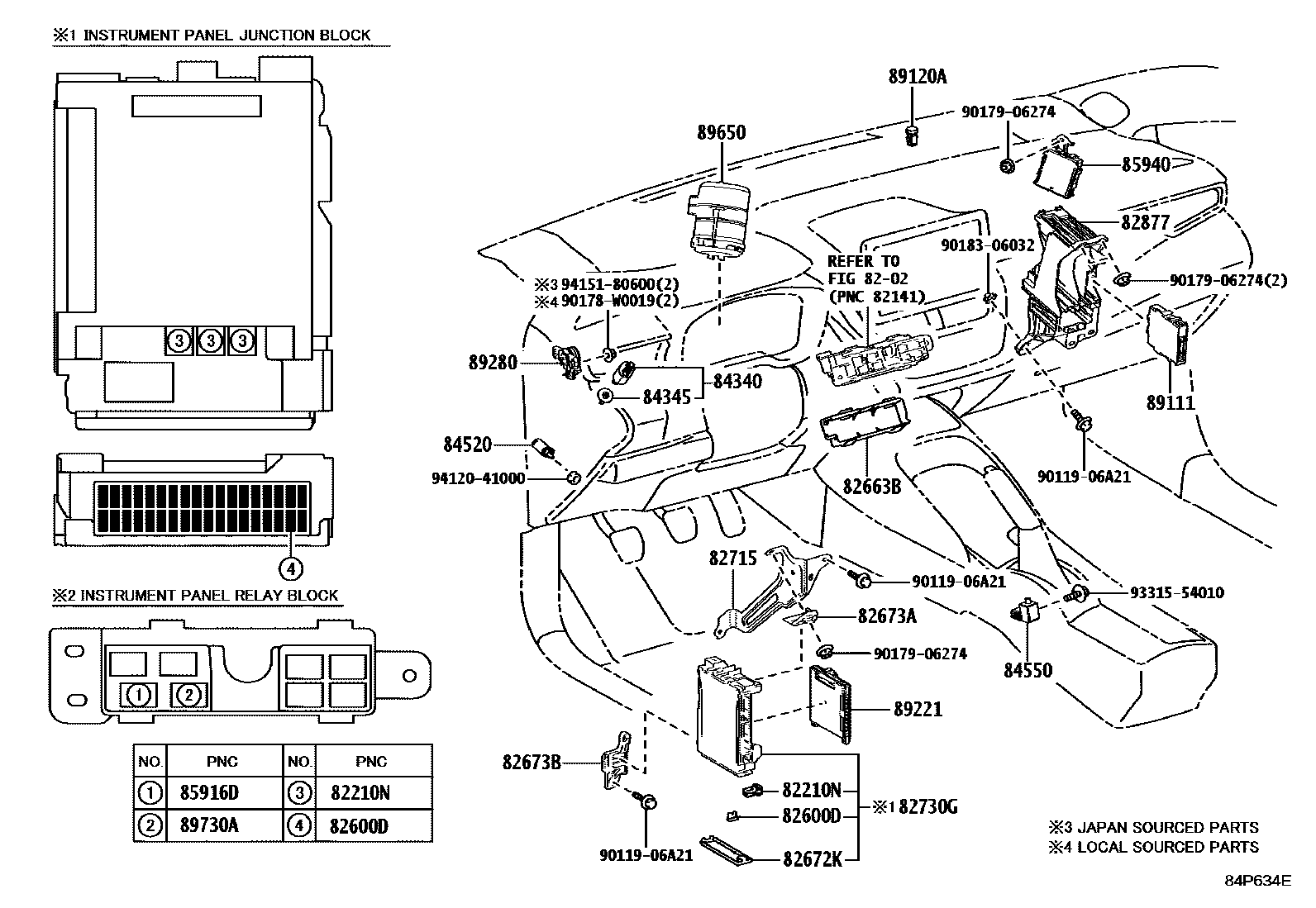 Toyota COROLLA 开关和继电器和ECU EPC diagram — 84P634E