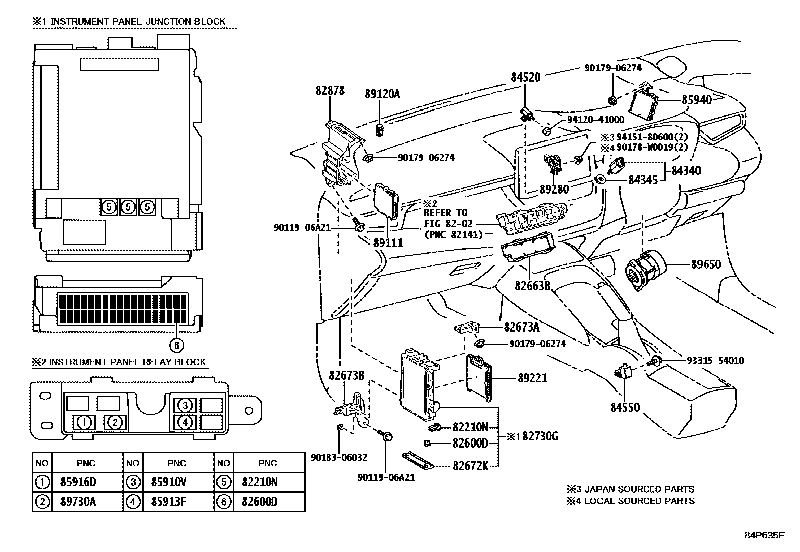 Toyota COROLLA 开关和继电器和ECU EPC diagram — 84P635E